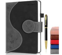 Spardar 300 Pages Notebook, Journals for Women with 80 GSM Paper, Leather Hardcover Notebook with Pen, Suitable for Work, Meeting, School, 5.7 x 8.4 (Black)