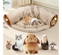 Spardar Cat Tunnel Bed, 2-in-1 Cat Tunnel, Washable, with Removable Mat Hideout, Interactive Toys for Rabbits Chinchilla Hedgehog Guinea Pigs Kitty, Checkered