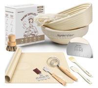 Spardar Sourdough Starter Kit, Sourdough Proving Basket, Comes with 9 Inch Rounds and 10 Inch Oval Sourdough Baskets, Danish Dough Whisk, Dough Scraper, Kneading Mat and Brush