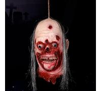Spare no effort+ Bloody Cut Off Zombie Head Halloween Decoration Scary Hanging Severed Corpse Head Life-Size Latex Simulated Dead Head Props for Haunted House Party Decor