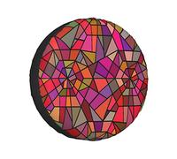 Spare Tire Cover Abstract Mosaic Style Stained Glass Fractal Colorful Geometric Triangle Forms Image Wheel Protectors Weatherproof Wheel Covers Universal Fit for Trailer RV SUV Truck Camper Travel 17"
