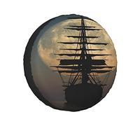 Spare Tire Cover An Ancient Sailing Ship Sailing On The Sea At Night,A Huge Beautiful Full Moon Wheel Protectors Weatherproof Wheel Covers Universal Fit for Trailer RV SUV Truck Camper Travel 16"