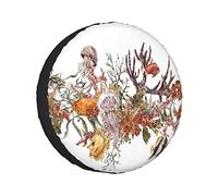 Spare Tire Cover Animals Fish Seaweed Starfish Coral Algae Jellyfish Sea Life Summertime Illustration Wheel Protectors Weatherproof Wheel Covers Universal Fit for Trailer RV SUV Camper Travel 16"