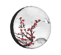 Spare Tire Cover Asian Japanese Red Cherry Blossom Flower In Mountain With White Crane Wheel Protectors Weatherproof Wheel Covers Universal Fit for Trailer RV SUV Truck Camper Travel Accessories 15"