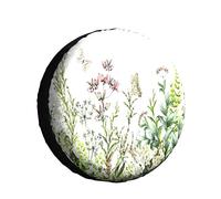 Spare Tire Cover Border with Herbs Wild Flowers Leaves with Animals Butterfly Wheel Protectors Waterproof Universal Tire Covers for FJ,Trailer,RV,SUV,Truck 15 inch