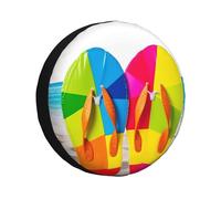 Spare Tire Cover Colorful Flip Flops Beach Ball Wheel Protectors Cover Weatherproof Wheel Covers Universal Fit for Trailer Rv SUV Truck Travel Car Camper Trailers Accessories 17 inch