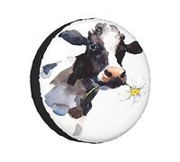 Spare Tire Cover Creative Design Milk Cow Watercolor Cow Head With Small Flower Funny Animal Wheel Protectors Weatherproof Wheel Covers Universal Fit for Trailer RV SUV Truck Camper Travel 17"