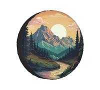 Spare Tire Cover for RV Camper Trailer Mountains Forest Nature Sunset Scenery, Weatherproof Universal Wheel Cover for RV Travel Trailer Camper Truck 15inch