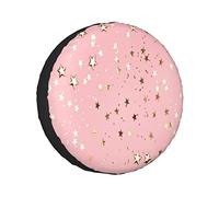 Spare Tire Cover Golden Stars Glitter On Pink Background. Festive Holiday Pastel Backdrop Wheel Protectors Weatherproof Wheel Covers Universal Fit for Trailer RV SUV Truck Camper Travel 15"
