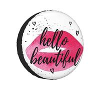 Spare Tire Cover Hello Lip Shape In Vibrant Watercolor With A Phrase Of Love Printed Over With Hearts Wheel Protectors Weatherproof Wheel Covers Universal Fit for Trailer RV SUV Camper Travel 14"