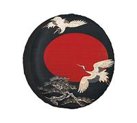 Spare Tire Cover Japanese Crane Art Print Wheel Protectors Weatherproof Wheel Covers Universal Fit for Trailer RV SUV Truck Camper Travel Vehicle Accessories 17 inch Wheel Diameter 32"-34"