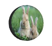 Spare Tire Cover Nature Animals Two Cute Rabbits Grazing On Green Grass Wheel Protectors Weatherproof Wheel Covers Universal Fit for Trailer RV SUV Truck Camper Travel Accessories 17 inch