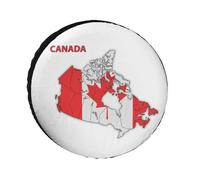 Spare Tire Cover Novelty Canada Map Flag Printed Waterproof Wheel Protective Cover Universal Spare Tire Storage Bags For Car Trailer Rv Uv Suv Vehicle Truck Fits For 14-17 Inch, 15 inch