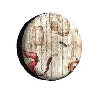 Spare Tire Cover Oak Barrel Grape Vine Splash Red Wine Pattern On Rustic Wooden Wheel Protectors Waterproof Universal Tire Covers for FJ,Trailer,RV,SUV,Truck 16 inch