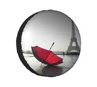 Spare Tire Cover Paris Theme Effiel Tower With Red Umbrella Heart On The Ground Romantic Wheel Protectors Weatherproof Wheel Covers Universal Fit for Trailer RV SUV Truck Camper Travel Accessories 16"