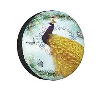 Spare Tire Cover PeacockGarden Scenery Golden Feather Peafowl Flower Butterfly Wheel Protectors Weatherproof Wheel Covers Universal Fit for Trailer RV SUV Truck Camper Travel Accessories 15"