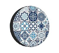 Spare Tire Cover Portuguese Historical Mixed Azulejo Mosaic Tiles With Moroccan Ceramic Motifs Art Print Wheel Protectors Weatherproof Wheel Covers Universal Fit for Trailer RV SUV Camper Travel 16"