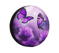 Spare Tire Cover Purple Flower Butterflies Wheel Protectors Cover Weatherproof Wheel Covers Universal Fit for Trailer Rv SUV Truck Travel Car Camper Trailers Accessories 17 inch