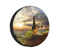 Spare Tire Cover Rustic Rural Farmland Grape Cheese And Wine In Vineyard Sunshine Natural Photography Wheel Protectors Weatherproof Wheel Covers Universal Fit for Trailer RV SUV Camper Travel 16"