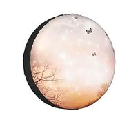 Spare Tire Cover Small Butterflies Over The Trees in The Red Sky Background Wheel Protectors Weatherproof Wheel Covers Universal Fit for Trailer RV SUV Truck Camper Travel Accessories 14 inch
