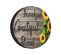 Spare Tire Cover Sunflower Thankful Grateful Blessed On Antique Shabby Chic Brown Wooden Wheel Protectors Weatherproof Wheel Covers Universal Fit for Trailer RV SUV Truck Camper Travel Accessories 14"