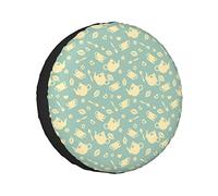 Spare Tire Cover Tea Cup Teapot Spoons Hearts Flowers Wheel Protectors Weatherproof Wheel Covers Universal Fit for Trailer RV SUV Truck Camper Travel Vehicle Accessories 16 inch