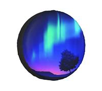 Spare Tire Cover The Northern Lights With A Tree In Arctic Region Magical Rare Sky Up View Print Wheel Protectors Weatherproof Wheel Covers Universal Fit for Trailer RV SUV Truck Camper Travel 16"
