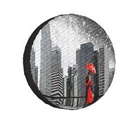 Spare Tire Cover UmbrellaMilky Way Stars View Black Red Pastel Love White City Modern Dress Wheel Protectors Weatherproof Wheel Covers Universal Fit for Trailer RV SUV Truck Camper Travel 15"