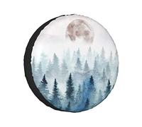 Spare Tire Cover Watercolor Misty Fir Foggy Scenery Landscape Mountain Moon Magical Nature Wheel Protectors Weatherproof Wheel Covers Universal Fit for Trailer RV SUV Truck Camper Travel 16"