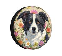 Spare Tire Cover Waterproof Wheel Protectors Border Collie Florals Wheel Covers Dust-Proof Spare Tire Wheel Cover Universal Wheel Tire Cover Fit for Trailer RV SUV Truck Camper Travel 15 inch