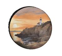Spare Tire Cover Waterproof Wheel Protectors Lighthouse Located by The Sea Wheel Covers Dust-Proof Spare Tire Wheels Cover Universal Wheels Tire Covers for Trailer RV SUV Truck Camper Travel 24inch