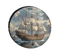 Spare Tire Cover Waterproof Wheel Protectors Nautical Vintage Sailing Pirate Ship Wheel Covers Dust-Proof Spare Tire Wheels Cover Universal Wheels Tire Covers for Trailer RV SUV Truck Camper Travel 28