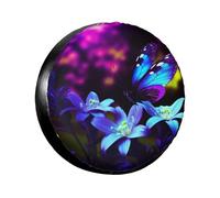 Spare Tire Cover Weatherproof Wheel Tire Covers Blue Purple Flower Butterfly Wheel Protectors Waterproof Dust-Proof Tire Protector Camper Tire Covers Universal Fit for Car SUV Truck 14 inch