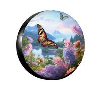 Spare Tire Cover Weatherproof Wheel Tire Covers Butterfly Garden Wheel Protectors Waterproof Dust-Proof Tire Protector Camper Tire Covers Universal Fit for Car SUV Truck 16 inch