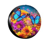 Spare Tire Cover Weatherproof Wheel Tire Covers Colorful Butterfly Flower Wheel Protectors Waterproof Dust-Proof Tire Protector Camper Tire Covers Universal Fit for Car SUV Truck 15 inch