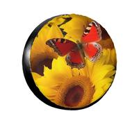 Spare Tire Cover Weatherproof Wheel Tire Covers Yellow Sunflowers with Red Butterfly Wheel Protectors Waterproof Dust-Proof Tire Protector Camper Tire Covers Universal Fit for Car SUV Truck 14 inch