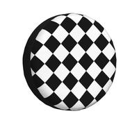 Spare Tire Cover Wheel Tire Covers, Black And White Abstract Checkered Diamond Waterproof Dust-Proof Tire Covers Protector Universal Fit for Trailer RV SUV Truck Camper 15inch