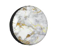 Spare Tire Cover White Golden Marble Metallic Texture Wheel Protectors Weatherproof Wheel Covers Universal Fit for Trailer RV SUV Truck Camper Travel Vehicle Accessories 16 inch