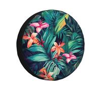 Spare Tire Cover with Tropical Leaves Floral Waterproof Dustproof Car Wheel Protectors Portable Spare Tire Cover Universal Fit for