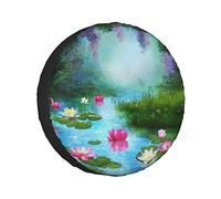 Spare Tire CoverPond With Water Lilies Floating Romantic Lotus Fairy Tale Digital Art Wheel Protectors Weatherproof Wheel Covers Universal Fit for Trailer RV SUV Truck Camper Travel 16"