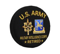 Spare Wheel Covers Us Military Intelligence Corps Retired Back Tyre Tire Cover Waterproof Compatible Tyre Wheelcover, For Suv, Travel Trailer, Car, 15in
