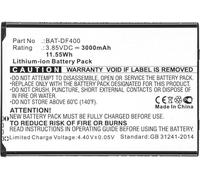 Sparepart: CoreParts Battery for Bluebird Barcode Scanner 11.55Wh Li-ION 3.85V, BUF400BL BAT-DF400 BAT-EF400 (Scanner 11.55Wh Li-ION 3.85V 3000mAh Black for EF400)