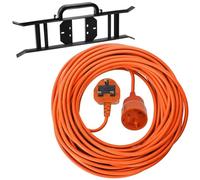 SPARES2GO 10m Mains Power Cable UK 3 Pin Plug for Qualcast Lawnmower Strimmer + Bracket Tidy