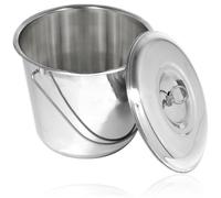 Spares2Go 12 Litre Bucket And Lid Large Heavy Duty Stainless Steel Metal Pail + Handle 12L