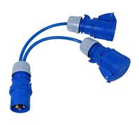 SPARES2GO 16A Splitter Cable 240V Caravan Motorhome 2 Way Hook Up Sockets | 2 x 16 Amp Connectors, Y Piece Design, Blue 1.5mm Lead, 440mm Length