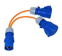 Spares2Go 16A Splitter Cable 240V Generator 2 Way Hook Up Y Piece 2 X 16 Amp Sockets (Orange)