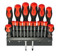 SPARES2GO 18 Piece Large and Small Precision Screwdriver Set (Phillips, Pozi, Flat, Slotted, Torx + Wall Mountable Bracket)
