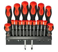 SPARES2GO 18 Piece Large and Small Precision Screwdriver Set (Phillips, Pozi, Flat, Slotted, Torx + Wall Mountable Bracket)