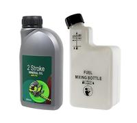 SPARES2GO 2 Stroke Low Smoke Mineral Oil (500ml) + Fuel Mixing Bottle (1 Litre)