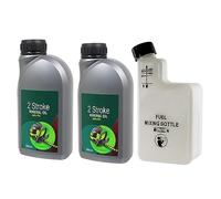 SPARES2GO 2 Stroke Low Smoke Mineral Oil 500ml (Pack of 2) + Fuel Mixing Bottle (1 Litre)